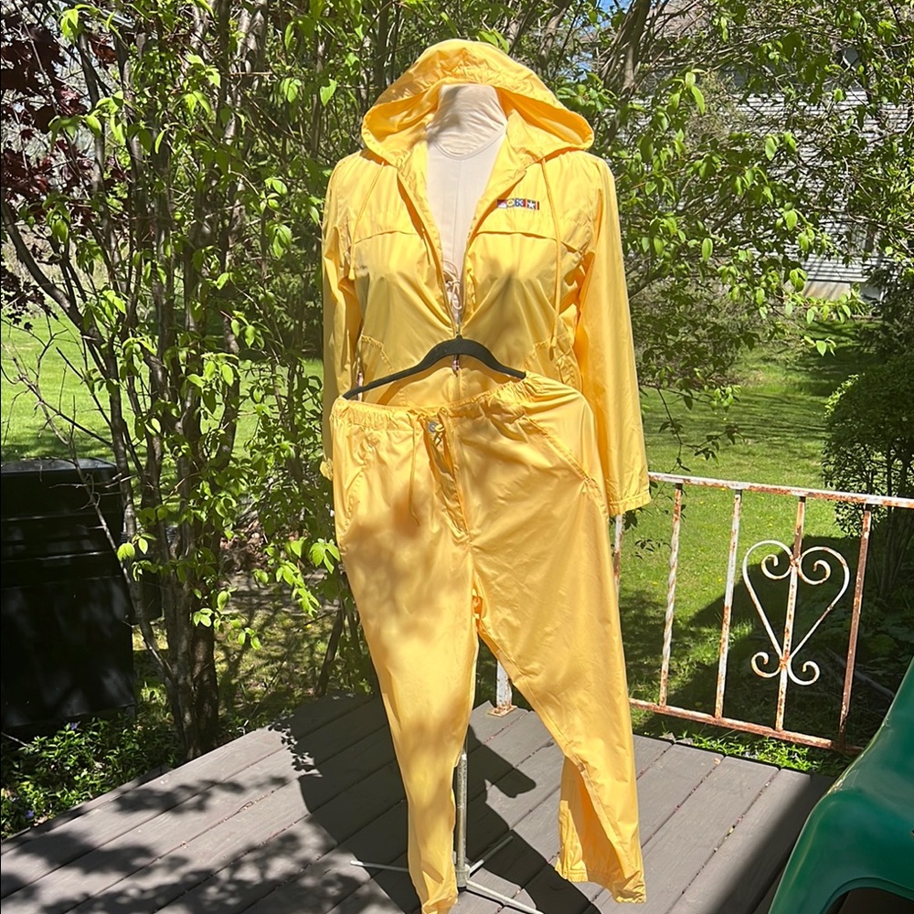Vintage Catalina Yellow Hooded Nautical Waterproof Track Suit Wind Suit